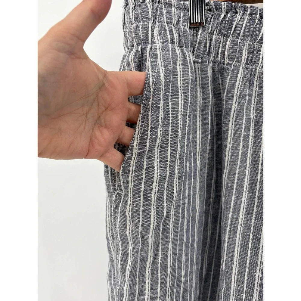 Briggs Linen Pants Grey Striped, Pull On Beach Coastal Summer, Size XL, Pre-Own